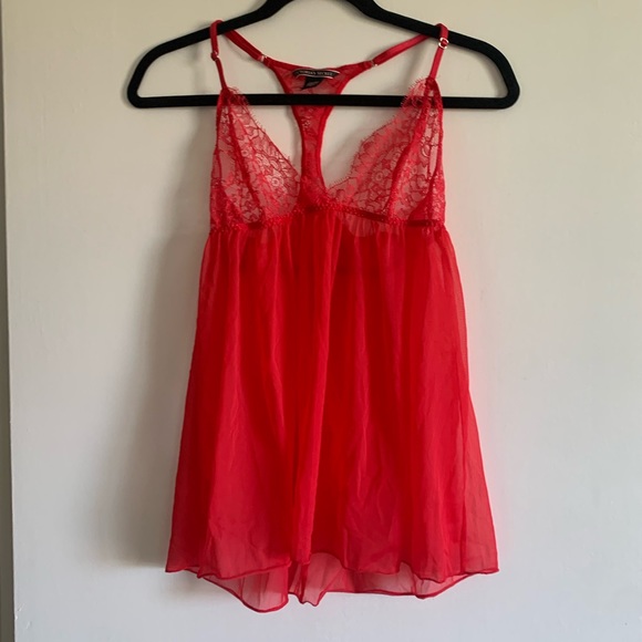 Victoria's Secret Red Lace Unlined Sheer Slip Racerback Tank size Medium EUC - Picture 2 of 5